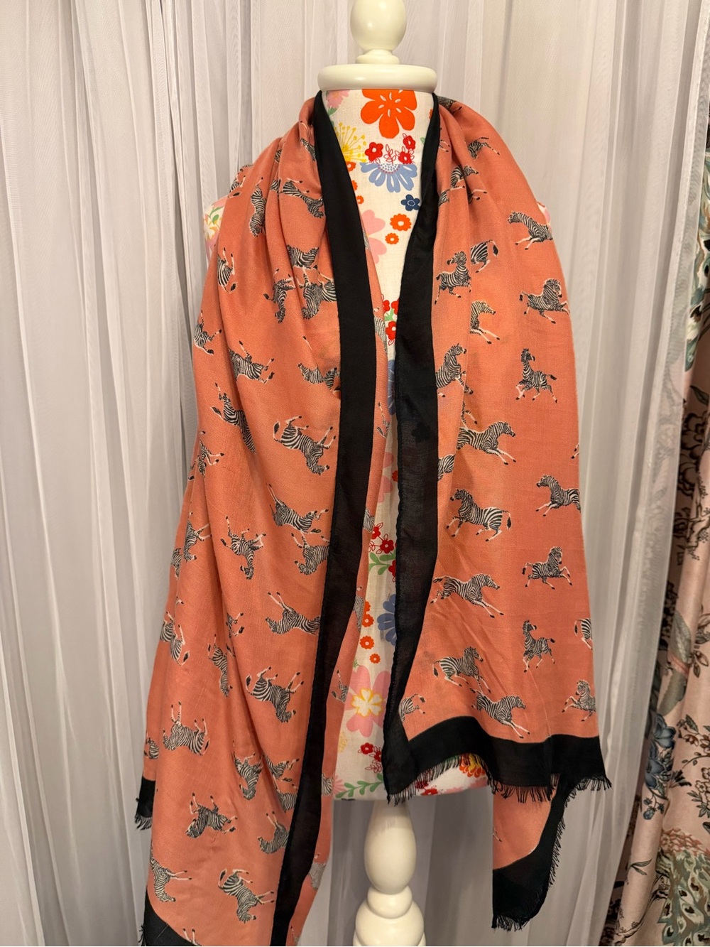 J. Crew Coral Zebra Print Wrap with Black Trim